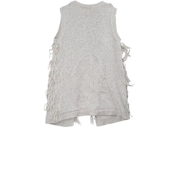 H&M Fringe Knit Sleeveless Cardigan Beige Acrylic Blend XS Layered Boho Vest - Picture 2 of 9